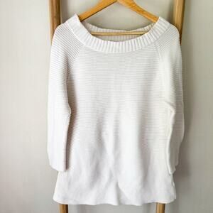 Talbots White Ribbed Knit Sweater Boat Neck 3/4 Sleeve Classic Top Women’s X